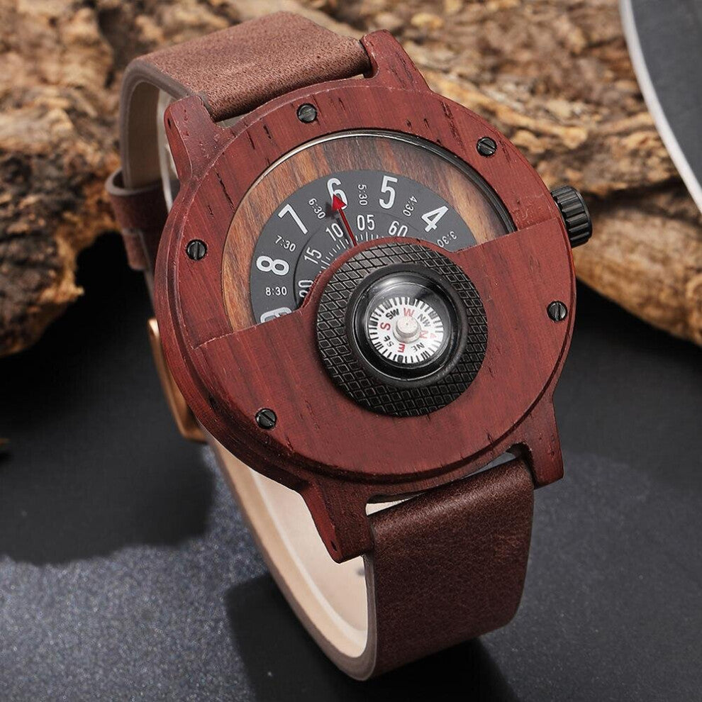 Creative WOOD Watch Men Turntable Compass Dial Real Walnut Ebony Bamboo Wooden Watches Male Brown WOODEN Clock Wrist Reloj