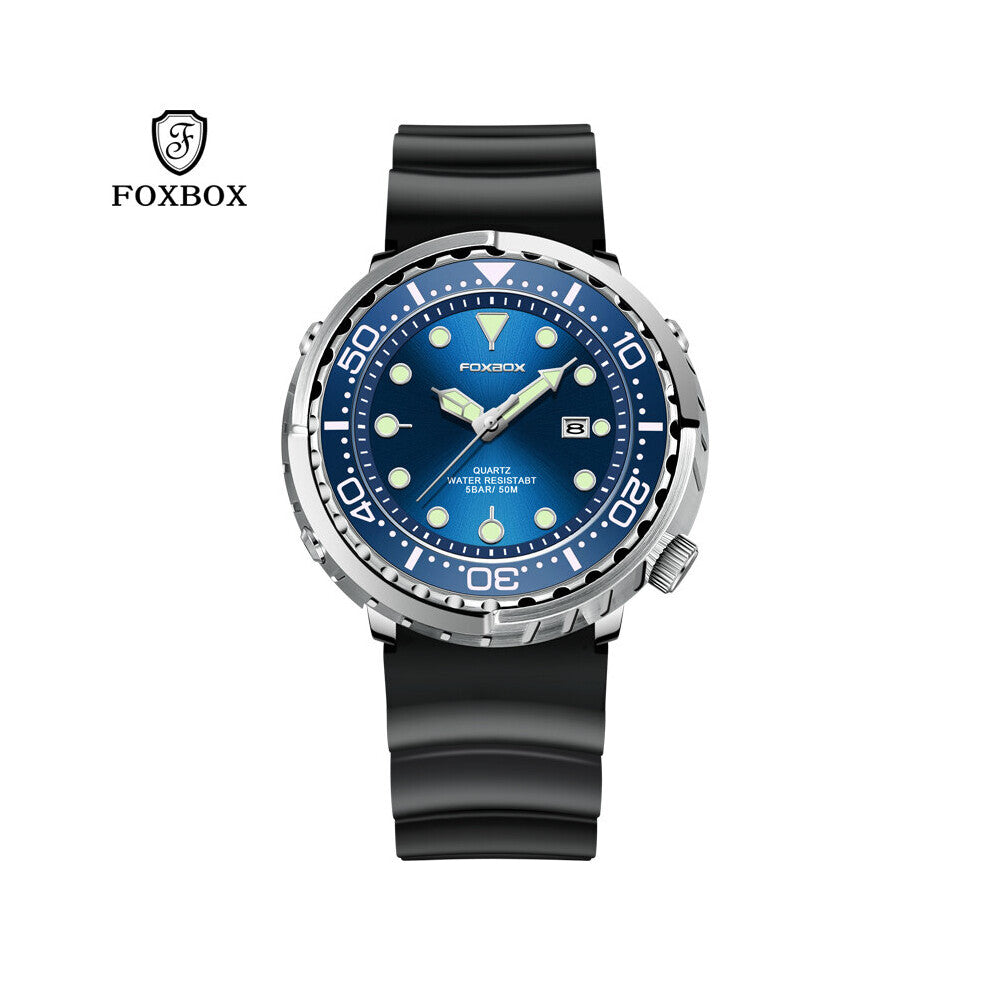 Mens Watches Foxbox Top Silicone Sports Watch for Men Quartz Date Clock Waterproof Luminous Watch