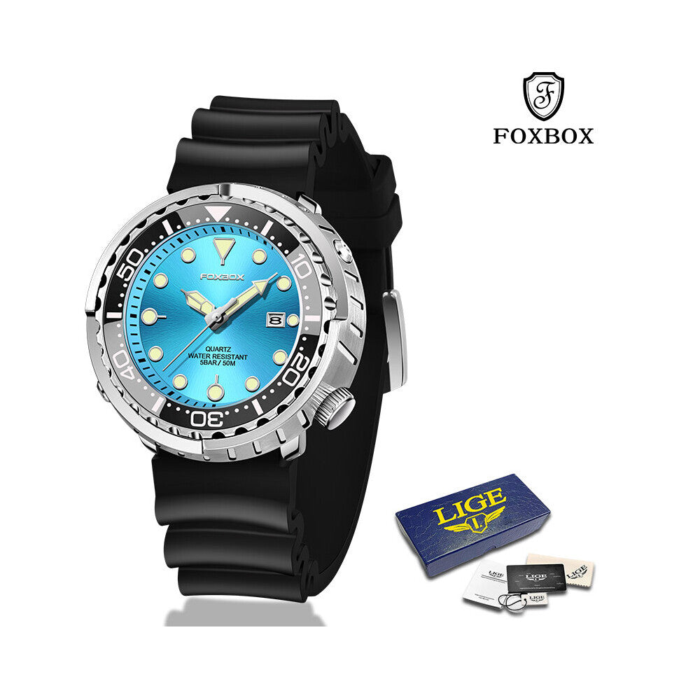 FOXBOX Men Watches 50M Waterproof Watches Top Causal Man Wristwatch Quartz Clock Sport Watch For Men reloj hombre