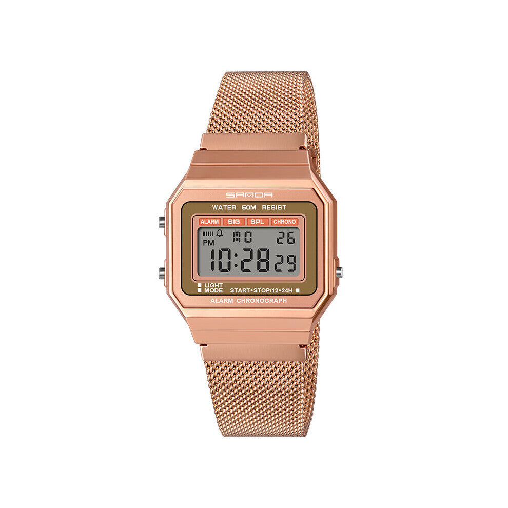 SANDA Rose Women Watch Ultra-thin Steel LED Digital Watch 5ATM Waterproof Diving Sports Clock Relogio Masculino 6017