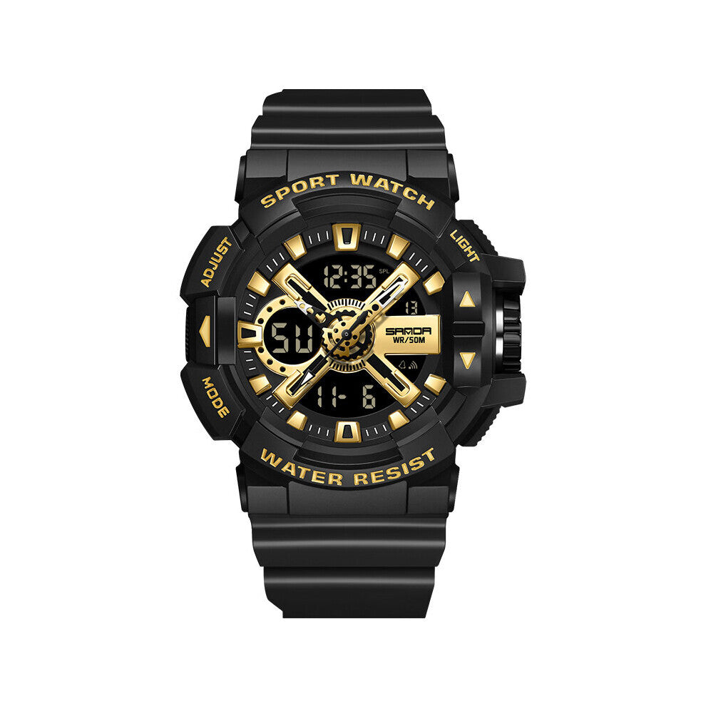 Top Men's Waterproof Electronic Watches Leather Sports Quartz LED Digital Clock Luminous dual display watch