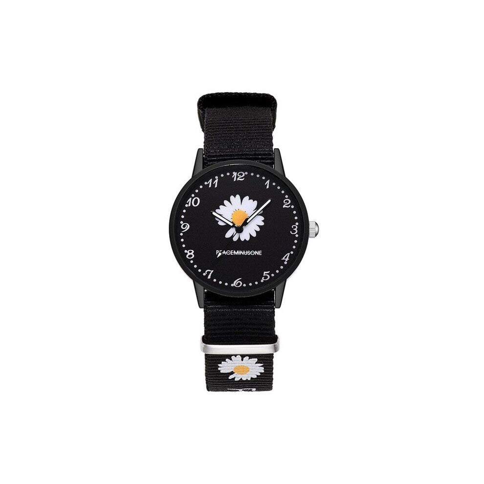 Hot Women's Daisy Flowers Nylon Band Watches Ladies Casual Round Analog Quartz Wristwatches Women Watches Clock