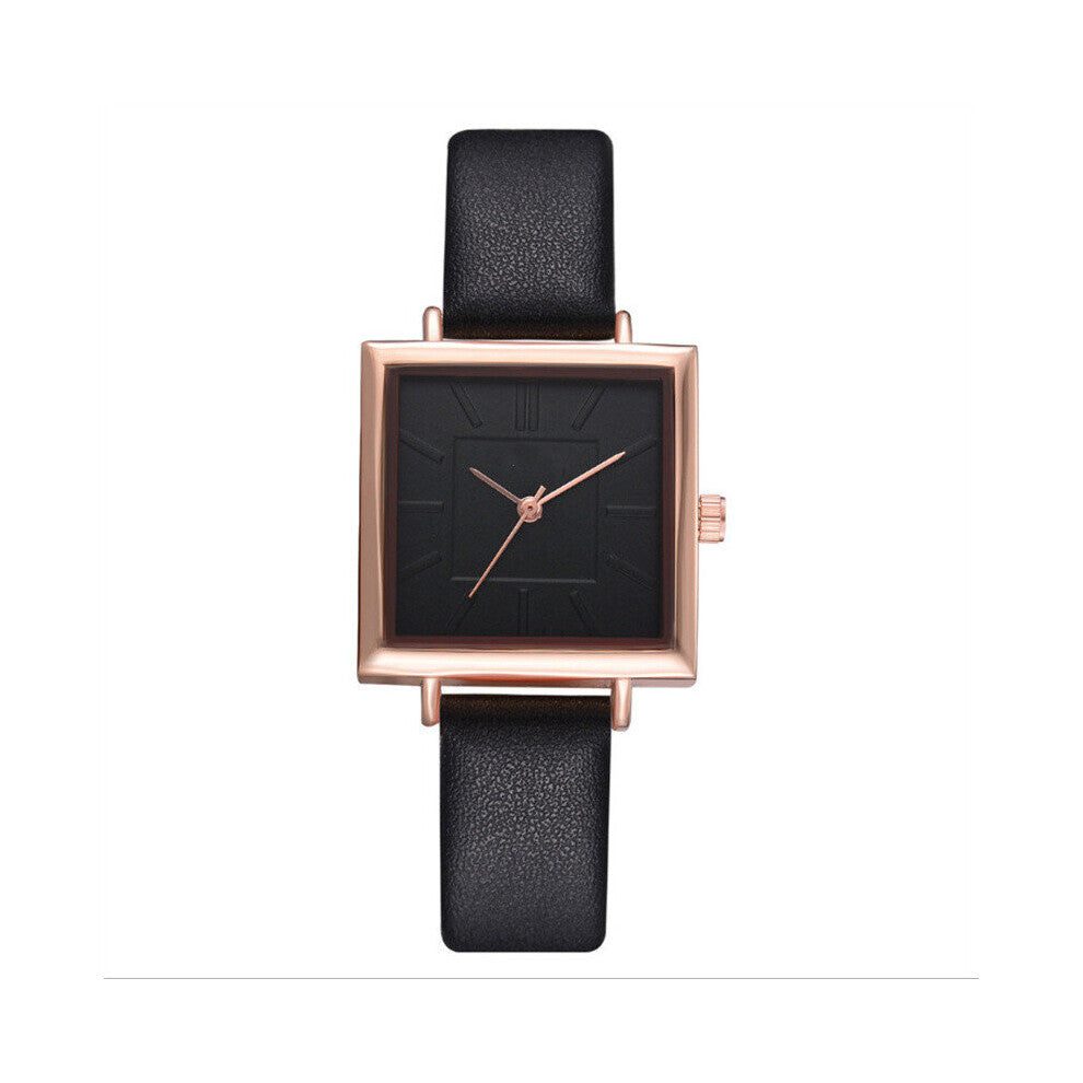 Retro Quartz Leather Strap Rectangle Watch Casual Retro Small Square Wheat Ear Printing women Watch