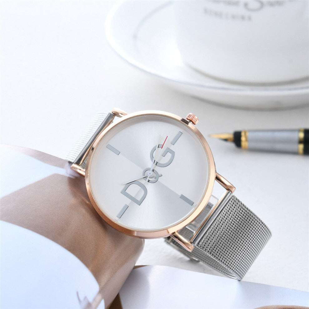 Lady Quartz Watch Ladies Glossy Scale Women Watches Silver Stainless Steel Mesh Belts Madam