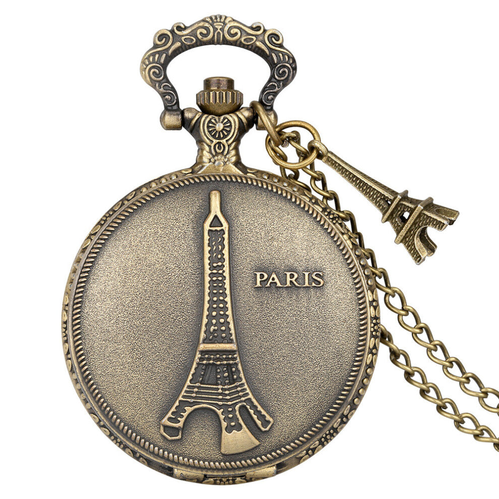 Famous Eiffel Tower Vintage Quartz Pocket Watch Pendant Classic Arabic Numeral Dial Necklace with Tower Accessories Women