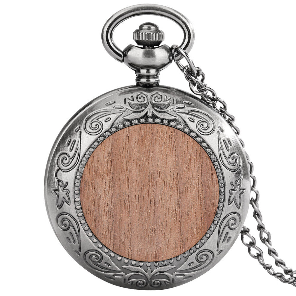 Quartz Pendant Clocks Walnut Small Wood Chip Cover Retro Pocket Watch Arabic Numerals Dial Necklace Pocket Watch Universal