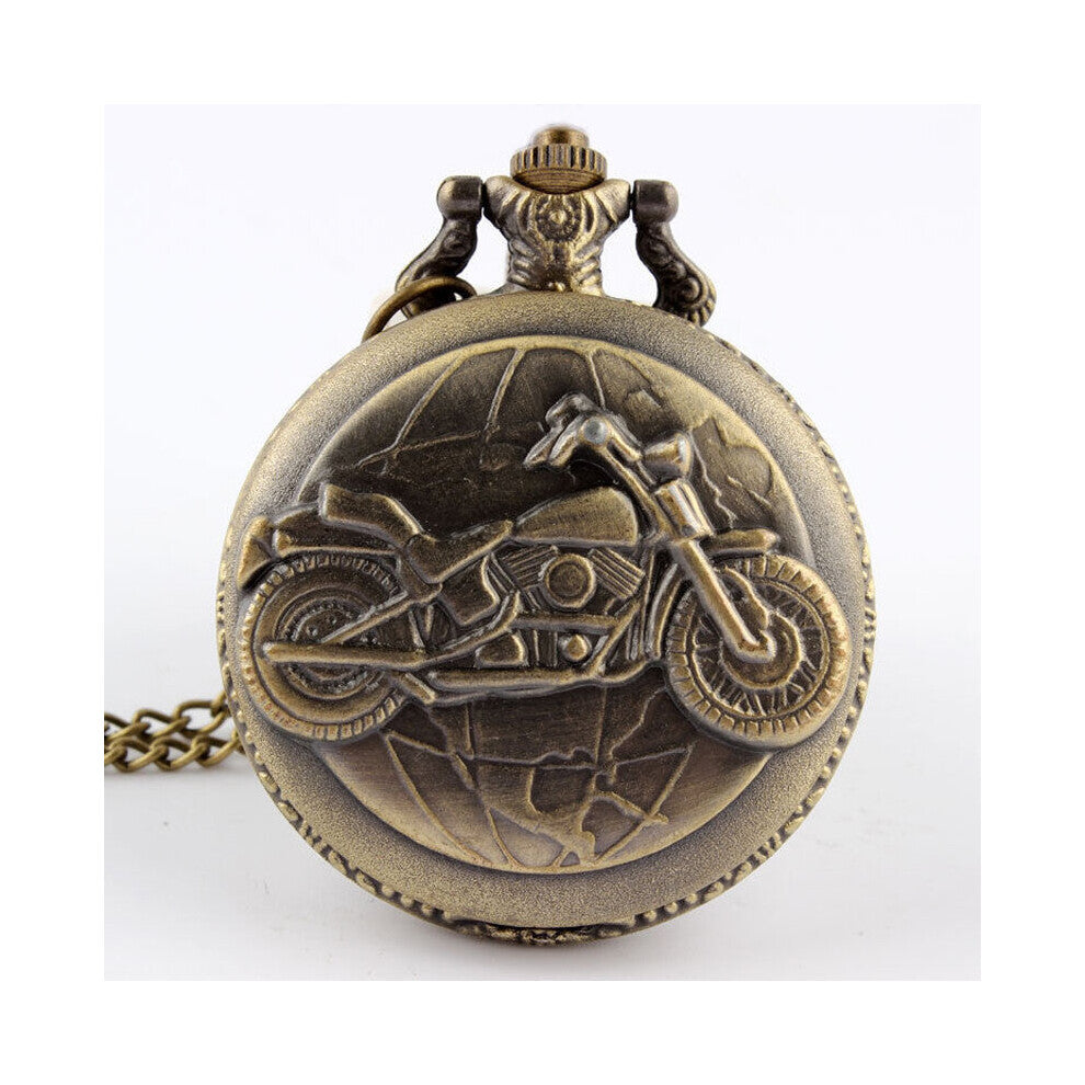 Arrival Antique Bronze Motorcycle Motorbike MOTO Shape Pocket Watch Necklace Pendant Men's Relogio De Bolso