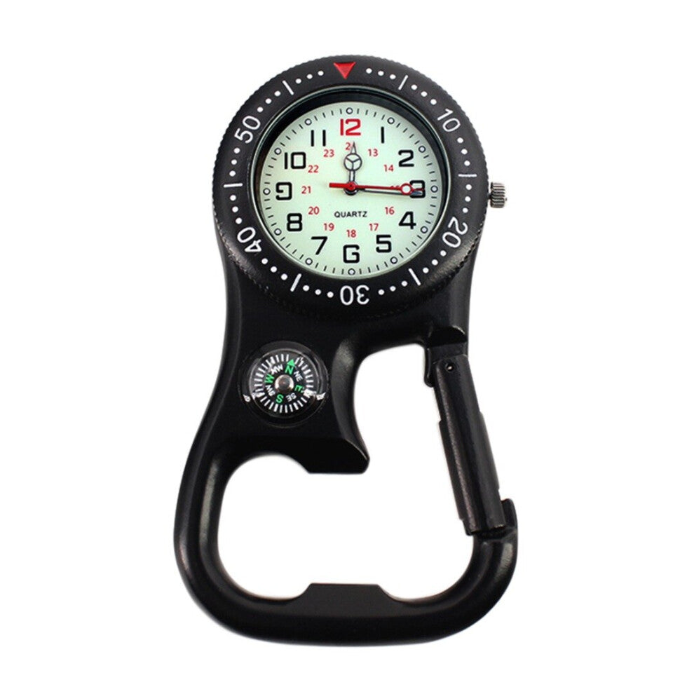 Clip-On Carabiner Luminous Quartz Watch With Compass Mountaineering Outdoor Sports Watches Clock Backpacker Portable Watch