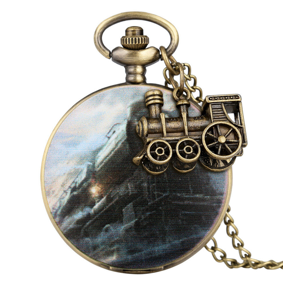 Retro Steam Train Pocket Watch with Accessories Men's Nostalgic Necklace Clock Arabic Numeral Quartz Dial Watches Gift for Women