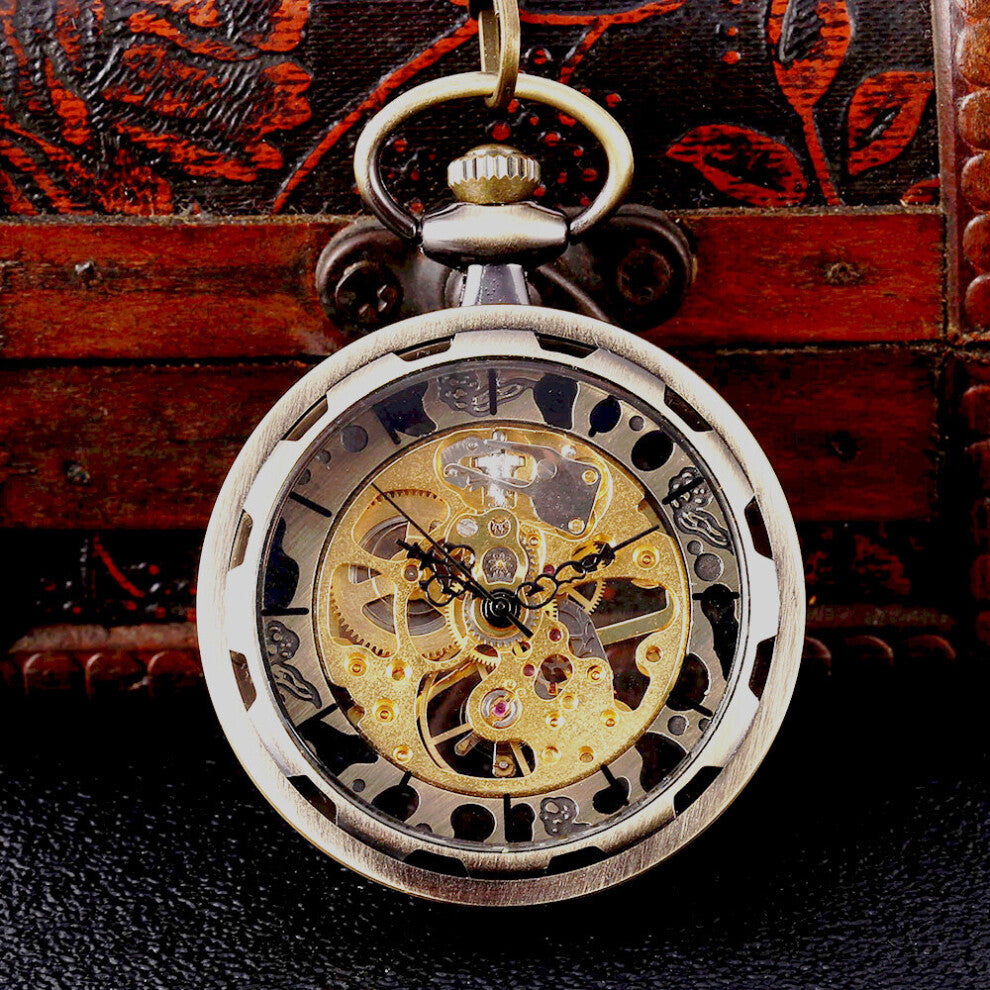 8944Creative copper wheel transparent glossy large mechanical Creative retro value pocket watch