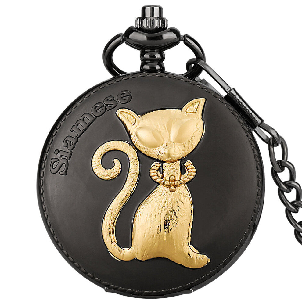 Siamese Cat Pocket Watch Classic Noble Quartz Animal Watches Men Women Pendant Necklace Accessories Souvenir Clock