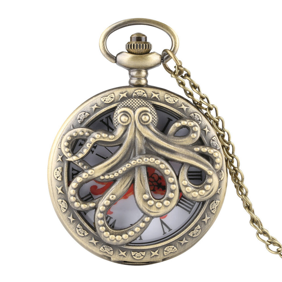 Vintage Octopus Hollow Quartz Pocket Watch with Accessories Classic Bronze Necklace Pendant Clock for Kids Chain orologio donna