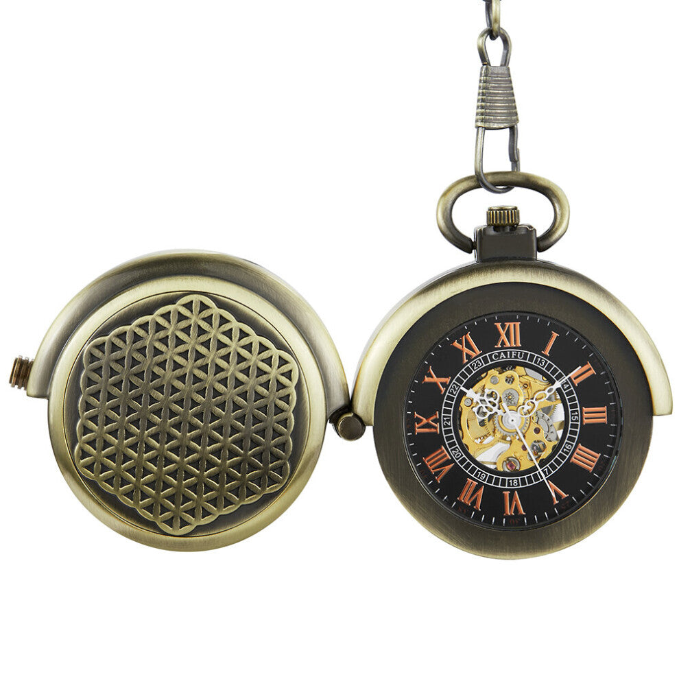 Retro Hollow Turntable Case Mechanical Pocket Watch Skeleton Steampunk Roman Numerals Hand-winding Watches reloj de bolsillo