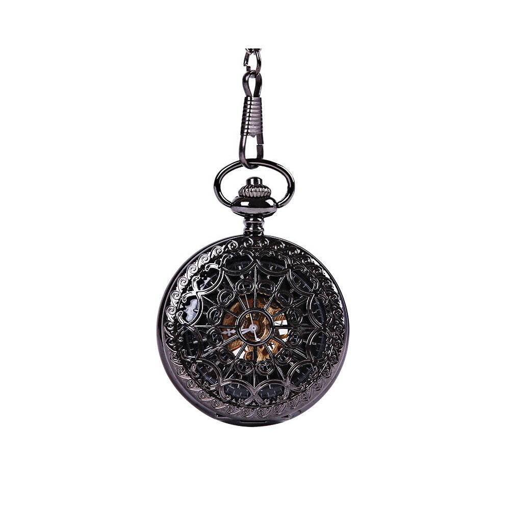 Retro Spider Web Open Digital Mechanical Pocket Watch with Chain Men's and Women's Accessories