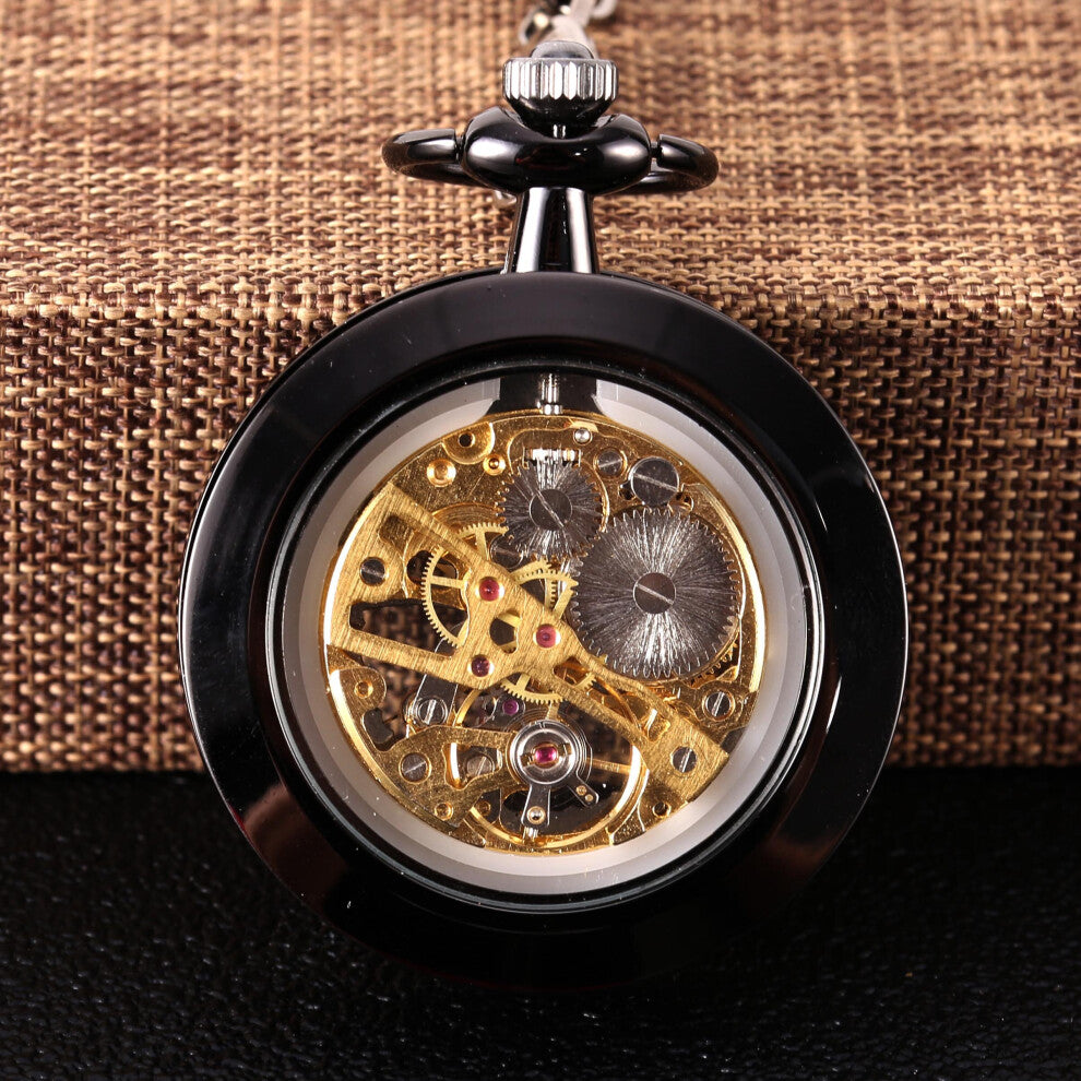 8938Black carved transparent glossy Roman scale mechanical large pocket watch