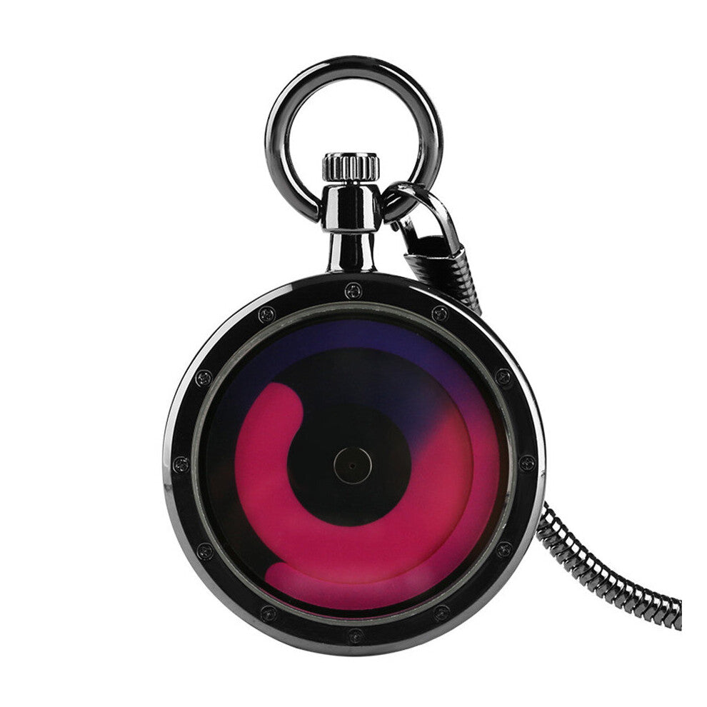 Creative Small Digital Purple Turntable Quartz Pocket Watch Silver Snake Chain Minimalism Pattern Clock