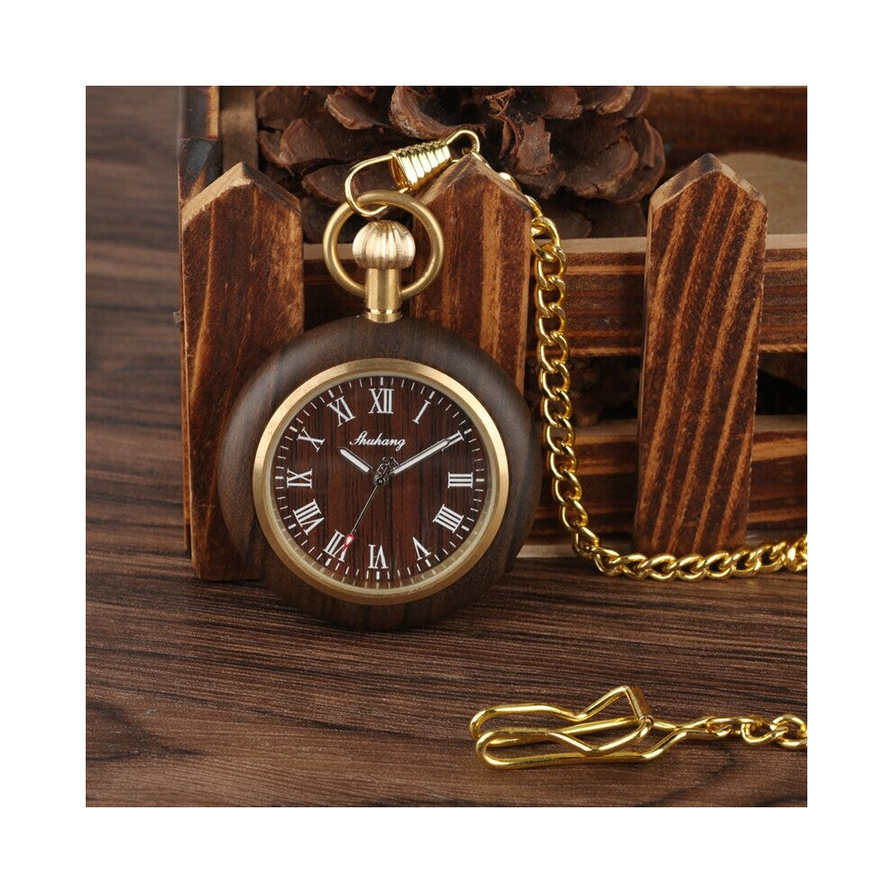 Creative Wood Watch Men Pocket Watches Retro Walnut Wood Case Standard Round Dial Jewelry Quartz Clock Hours Art Collectibles