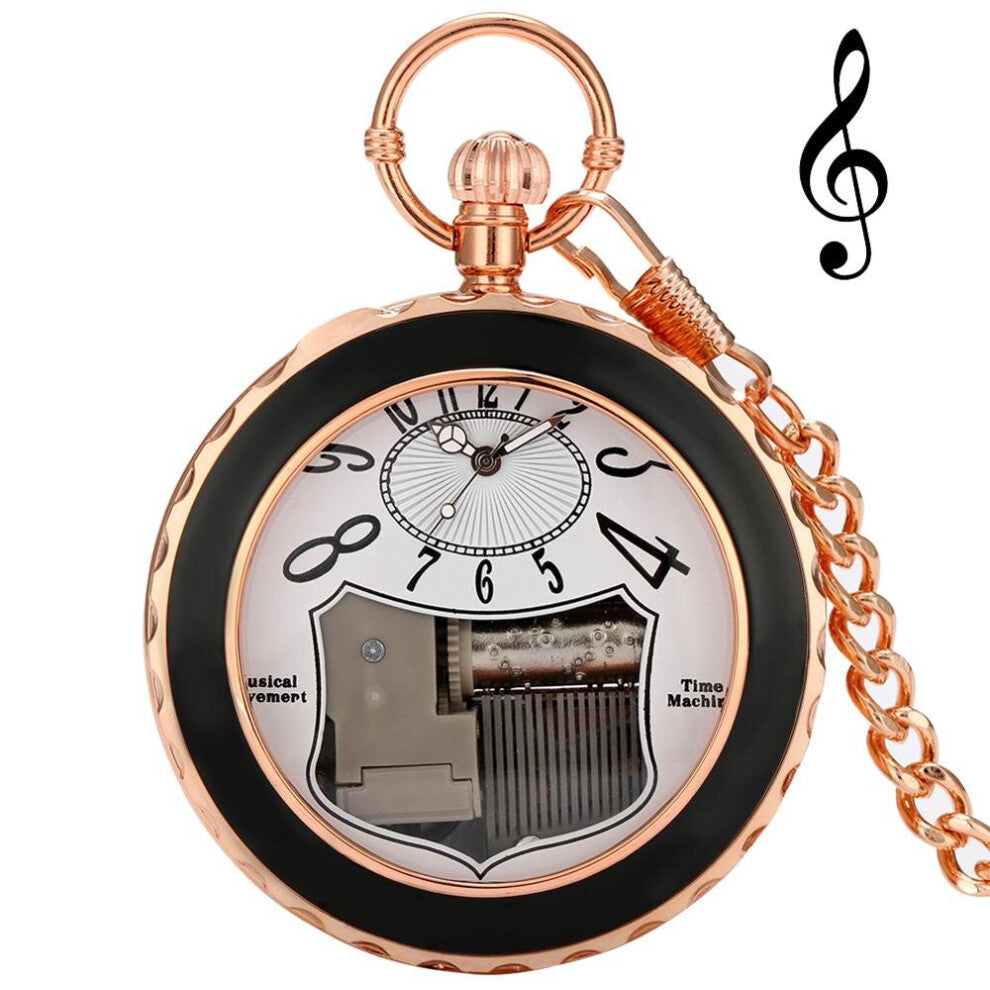 Circle Numbers Musical Movement Pocket Watch FOB Chain Hand Crank Playing Music Unique Art Collectibles Gift for Men Women