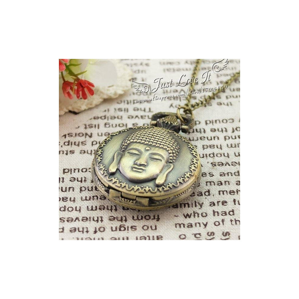 buyer good accessories girl women quartz bronze buddha pocket watch necklace 5pcs-lot