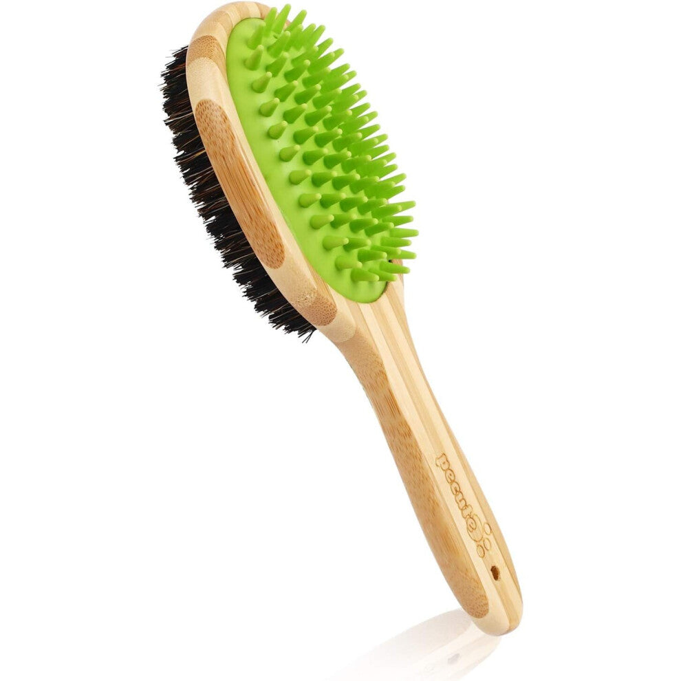 Reversible Pet Massage Bath Brush - 2 in 1 Silicone Needle & Bamboo Natural Bristle Comb