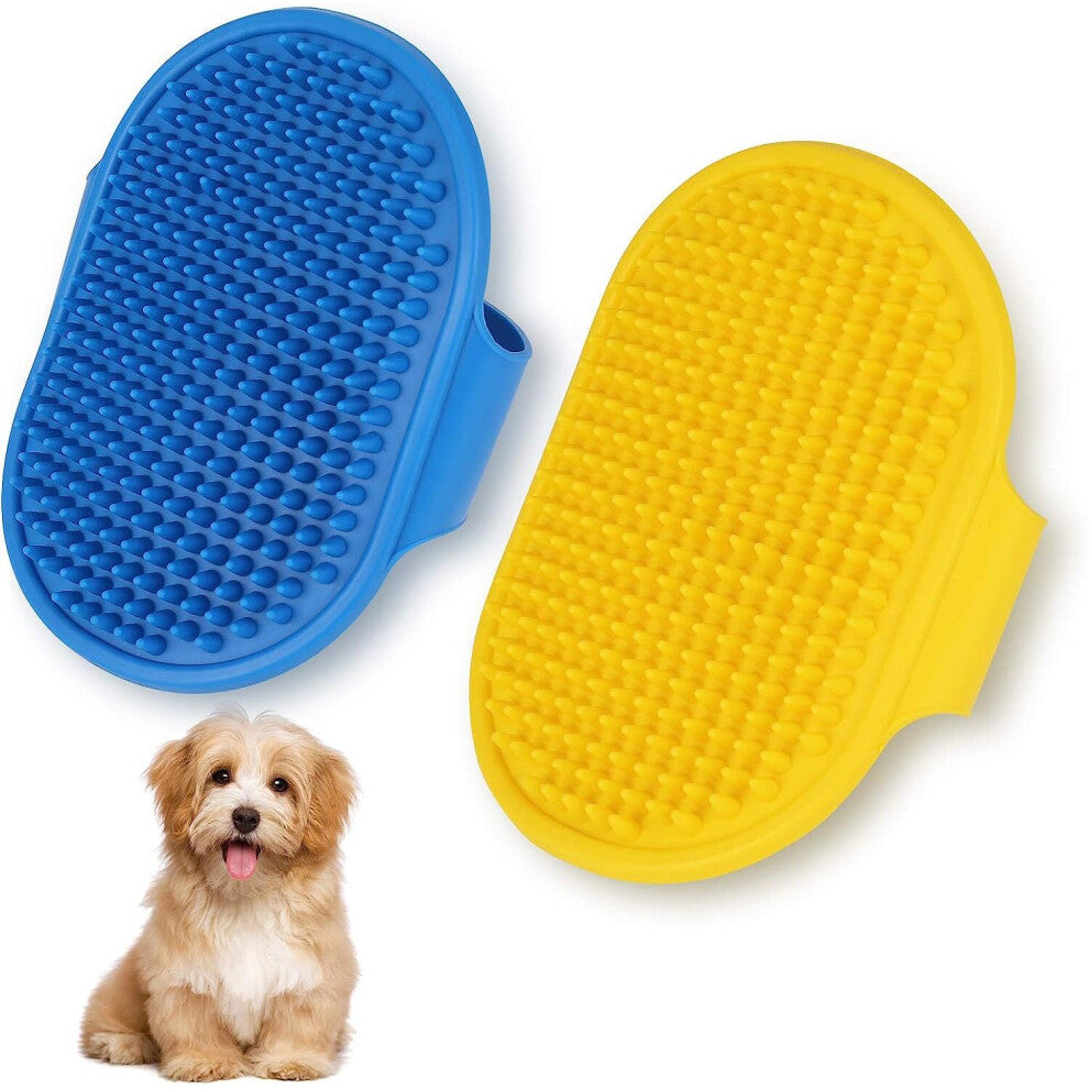 Dog Bath Brush, Pet Bath Brush with Adjustable Loop Handle (Blue and Yellow)