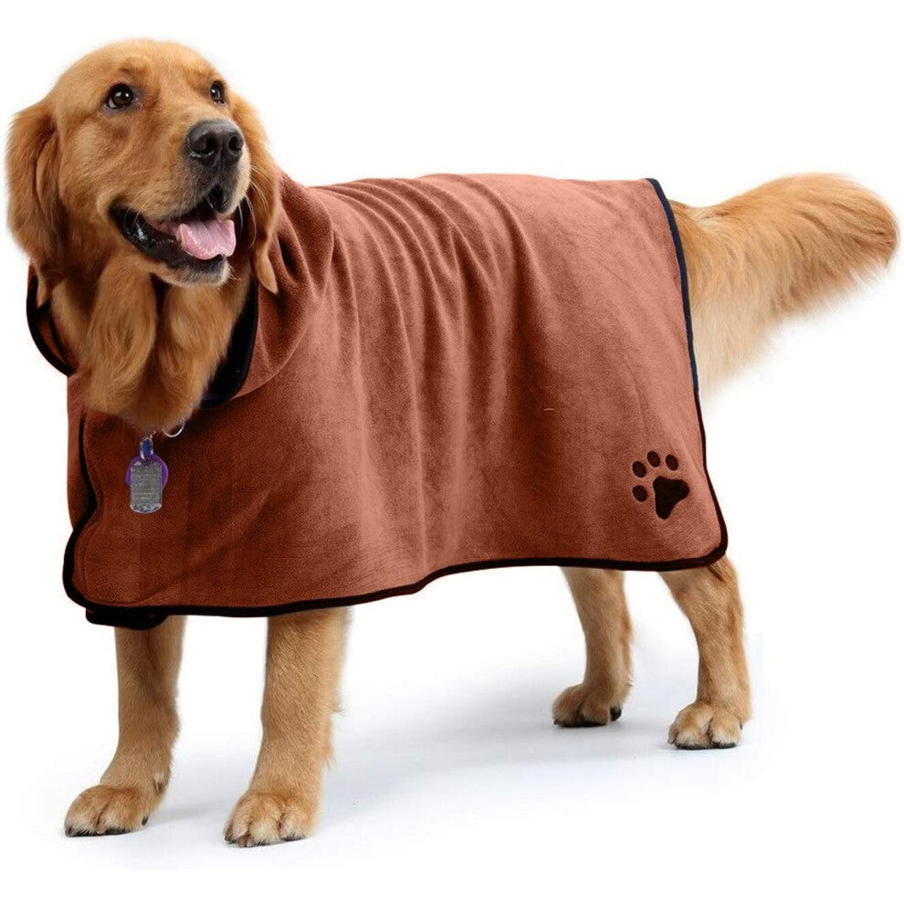 Dog Bathrobe Towel with Adjustable Straps (Brown, L, Back Length 23.6")