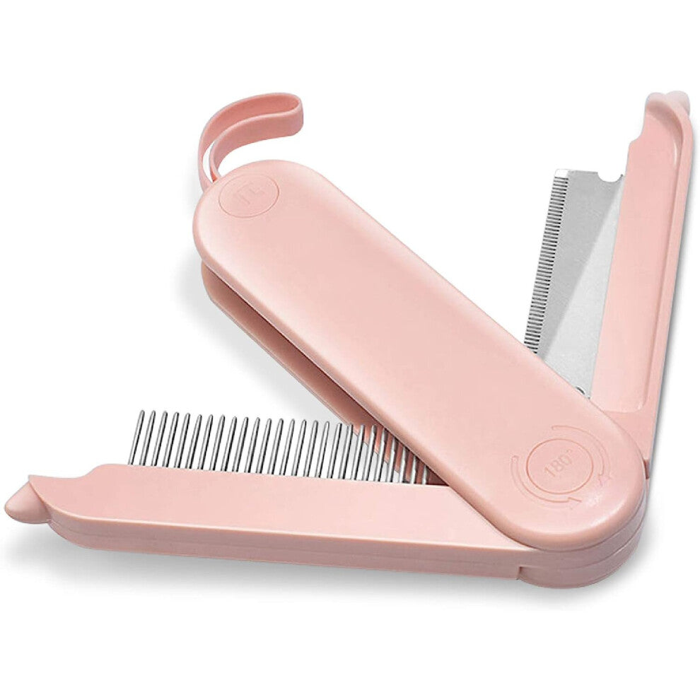 Hair Removal Comb, 2 Sided Foldable Pet Grooming Brush - Pink