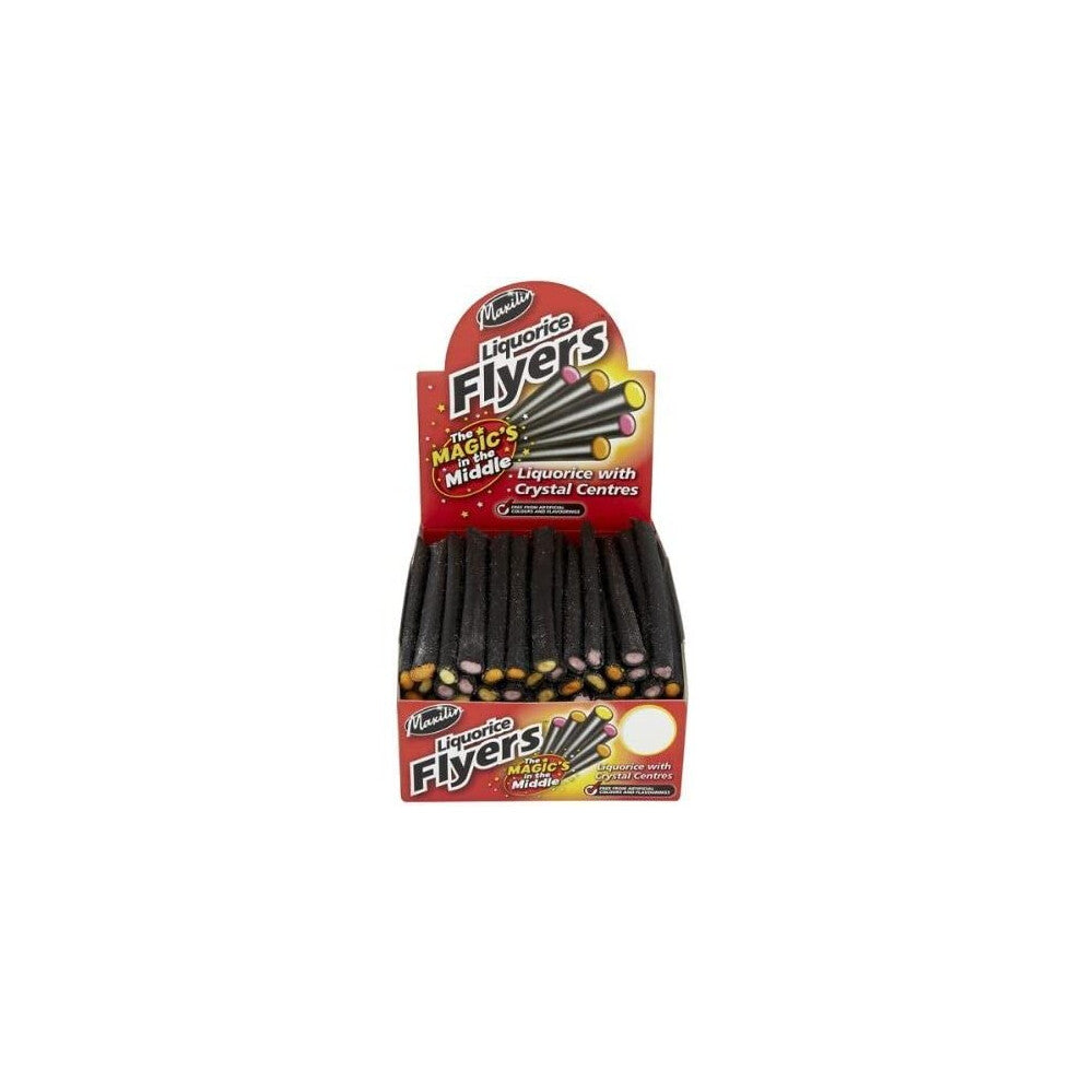Maxilin Giant Liquorice Flyers - 60 Pieces with Fruit Flavour Sugar Crystal Centres, Vegan & Vegetarian Friendly