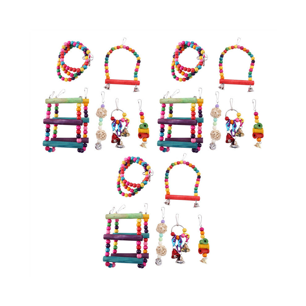 18 Pcs Bird Parrot Toys, Bird Swing Toy Colorful Chewing Hanging Hammock Swing Bell Pet Climbing Toys Bird Toys
