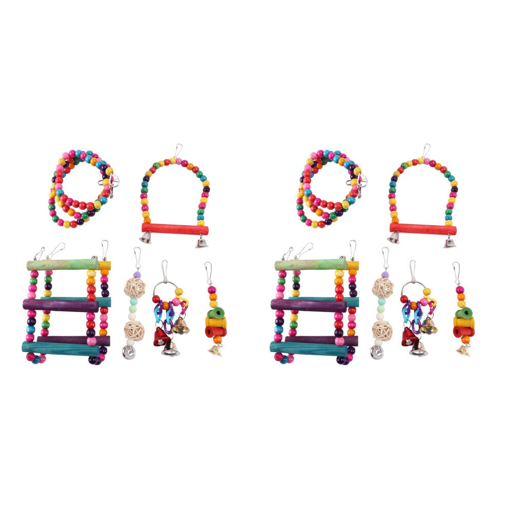 12 Pcs Bird Parrot Toys, Bird Swing Toy Colorful Chewing Hanging Hammock Swing Bell Pet Climbing Toys Bird Toys