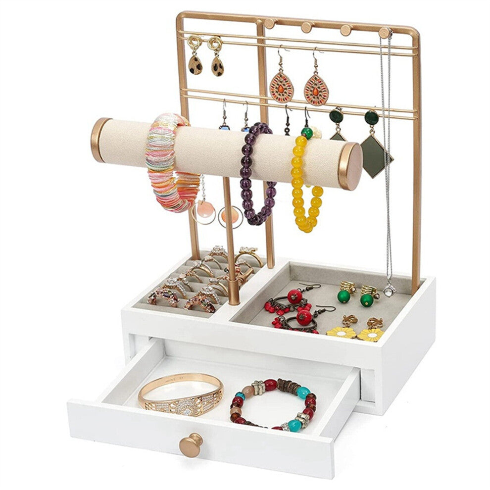 Jewelry Organizer with Wooden Large Drawer Storage Box,Tabletop Jewelry Holder,Jewelry Stand Display for Earrings Ring B