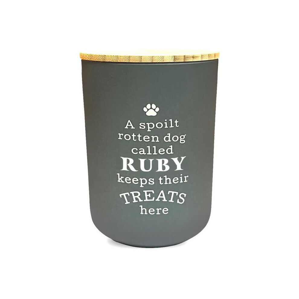Dog Treat Jar Spoilt Puppy Pet Homeware Funny Green Wooden Lid - Ruby