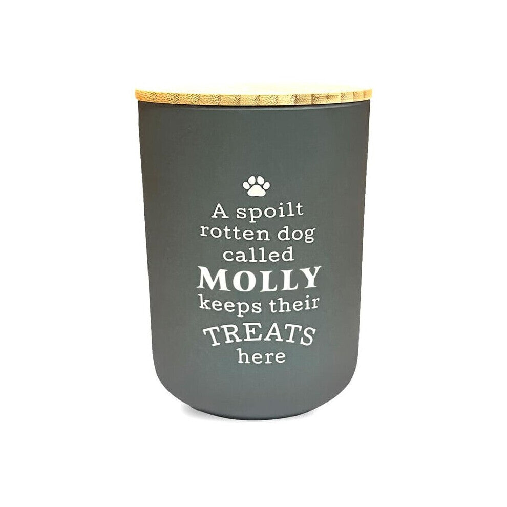 Dog Treat Jar Spoilt Puppy Pet Homeware Funny Green Wooden Lid - Molly