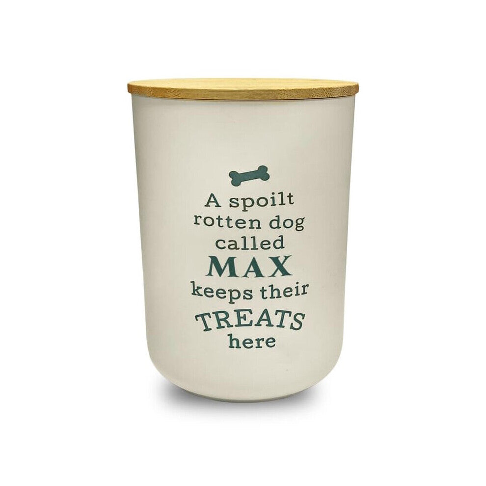 Dog Treat Jar Spoilt Puppy Pet Homeware Funny Cream Wooden Lid - Max