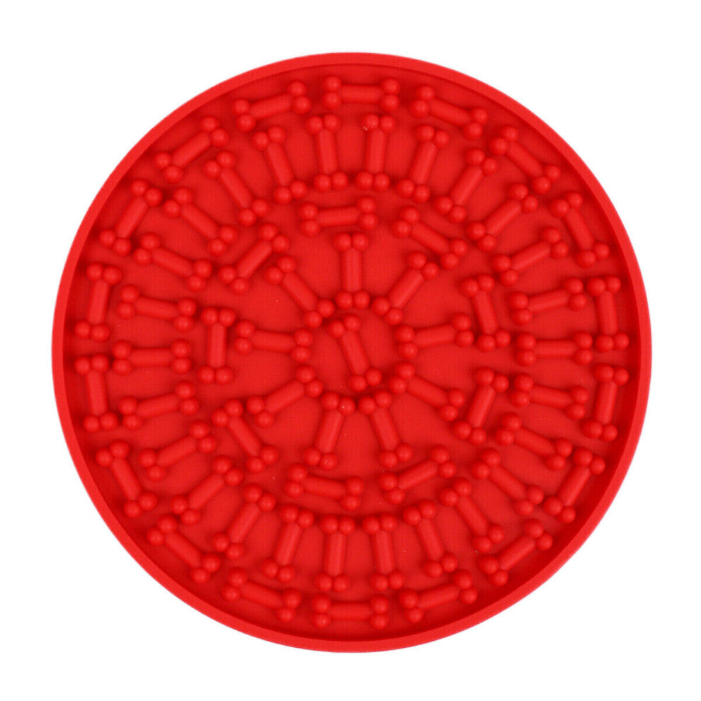 (Red) Pet Lick Food Mat Placemat For Dog Cat Licky Wall Suction Feeding Licki Plate