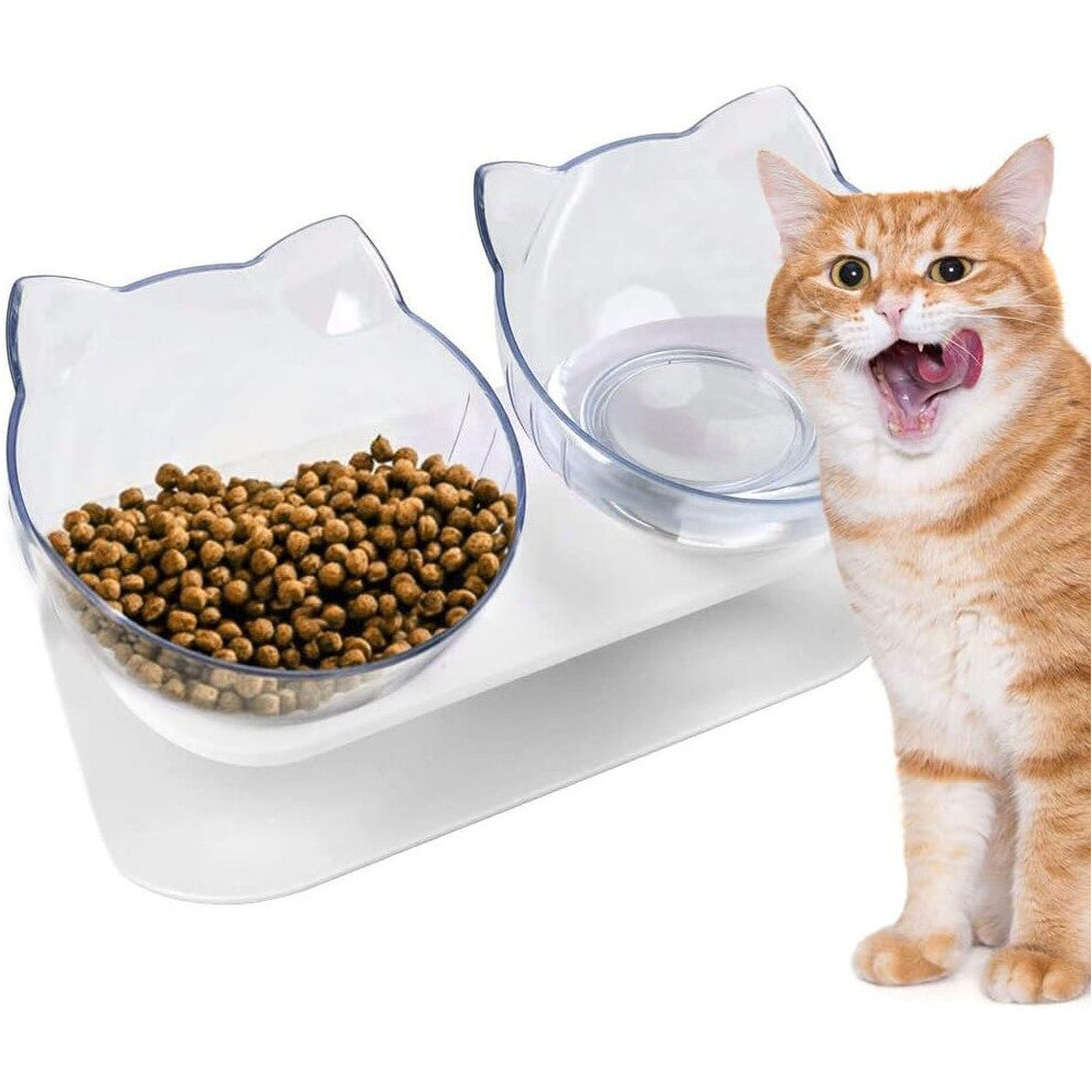 Cat Bowl, 15 Tilt Double Raised Cat Bowl, Anti-Slip & Adjustable Neck Protection Pet Food Bowl, Orthopedic Bowl for Cats and Dogs