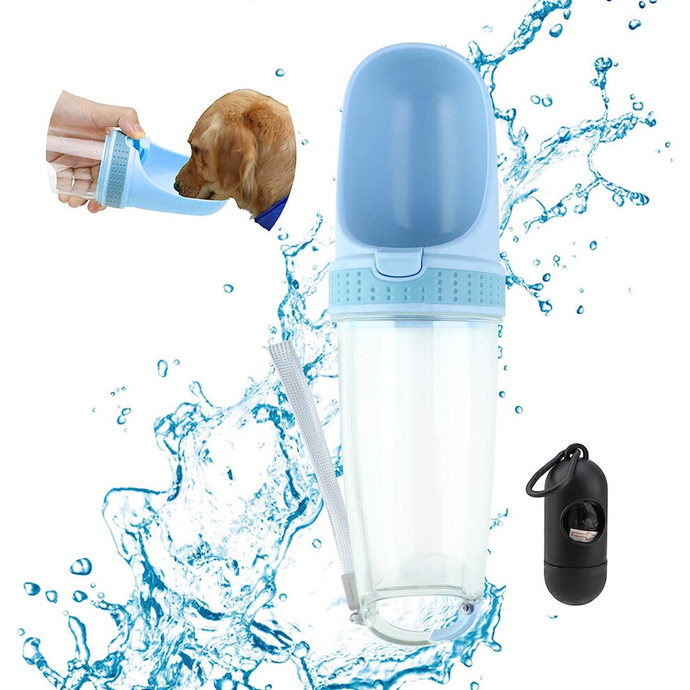 Portable Dog Water Bottle 350ml, Travel Water Bottle for Dogs, Pet Water Bottle with Bag Dispenser for Dog Cat (Blue)