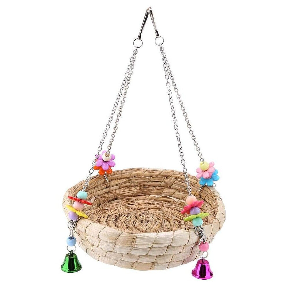 Straw Nest Toy Cockatoo Biting Swing Swinging Standing Toy with 4 Metal Bells for Budgies Budgies Budgies African Budgies
