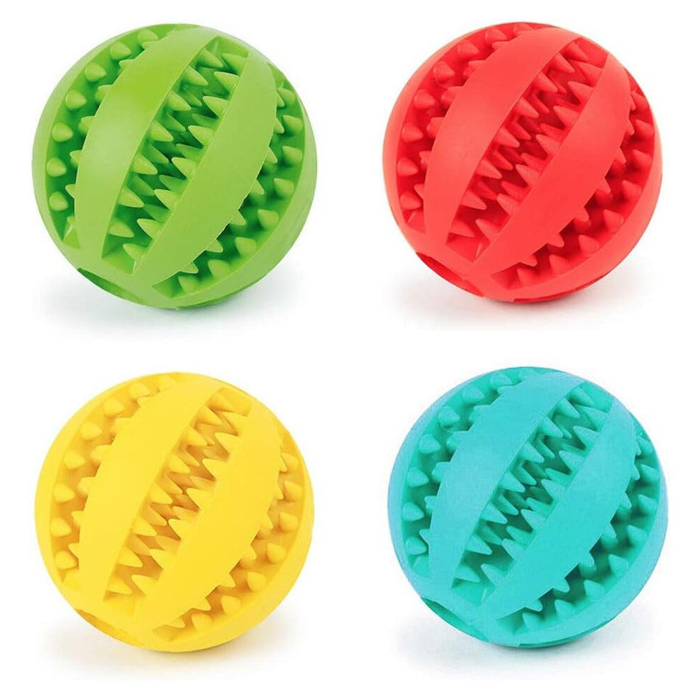 4pcs Dog Rubber Ball Chew Toy Bite Resistant Treat Dispensing Tooth Cleaning Puppy Toy for Small Medium Large Dog