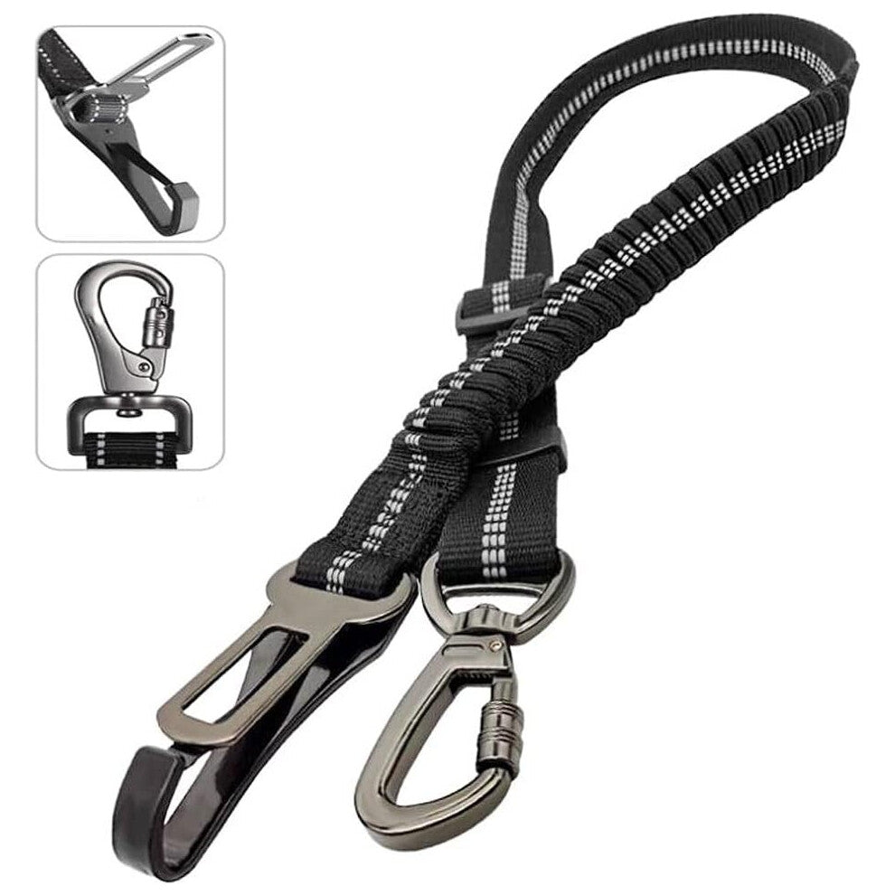 Dog Safety Belt Belt Dog Car Safety Belt Adjustable Length Cushioning Shock Absorption Black Elastic Reflective Belt Suitable for All Dogs and Cars