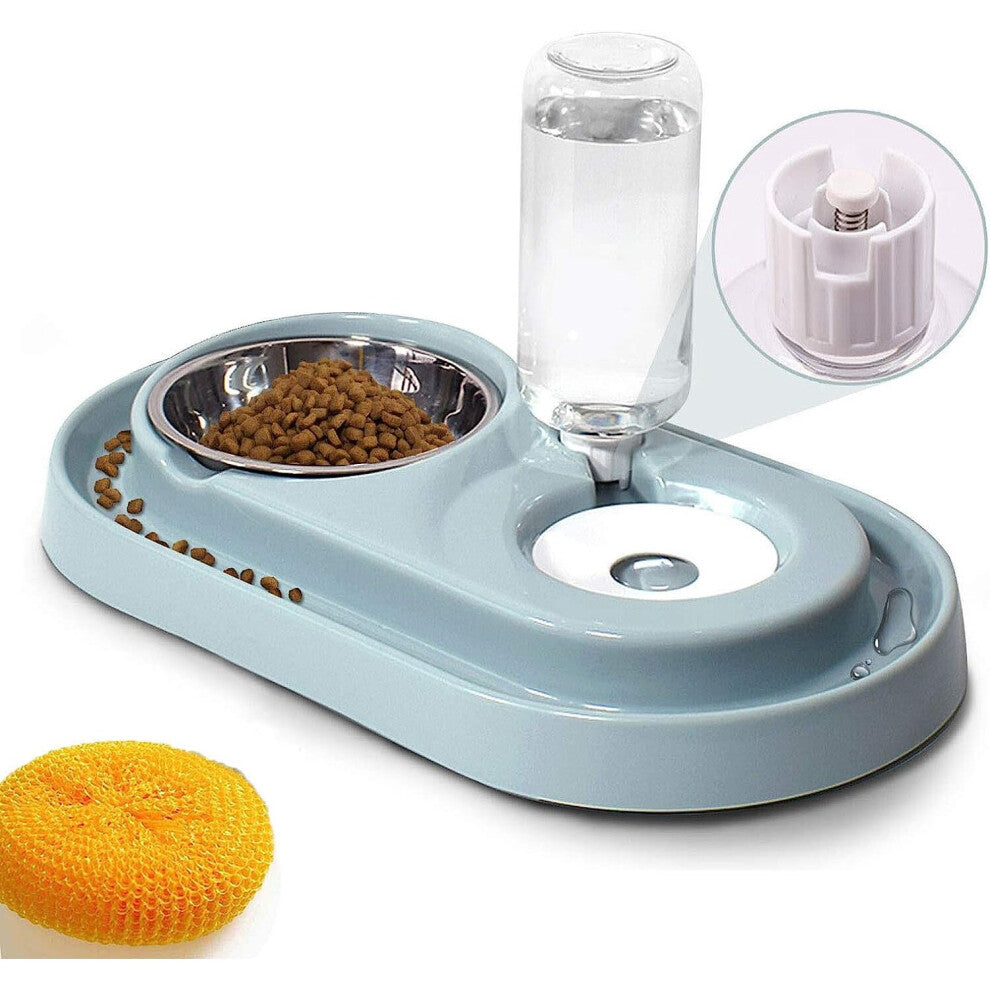 Cat and Dog Bowl, Silent Water Dispenser with Bottle, Anti-Spill and Non-Slip Stainless Steel Bowl for Pets (with Scrubber)