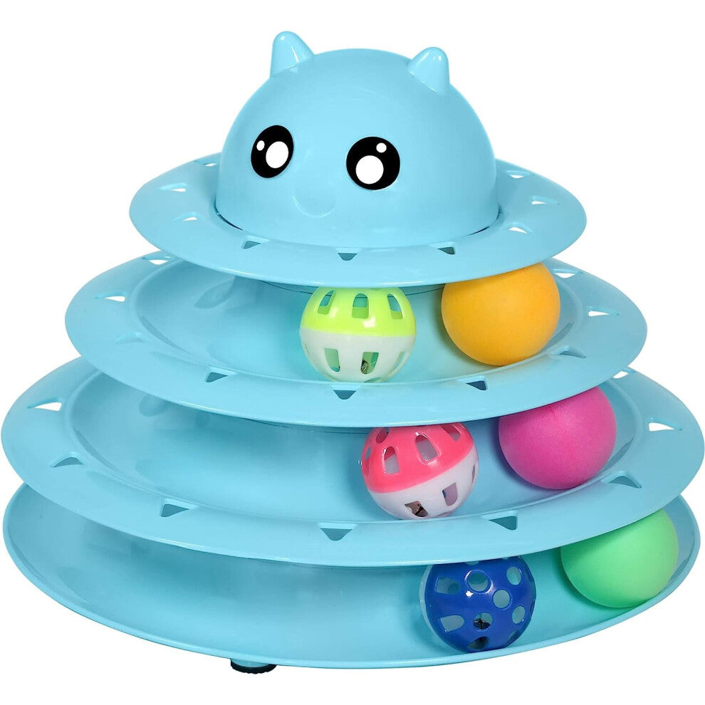 Cat Toys Cat Toys, Interactive Cat Toys 3 Level Turn Track Roller with THREE Colorful Balls, PP Material, More Durable, Stronger, Sky Blue