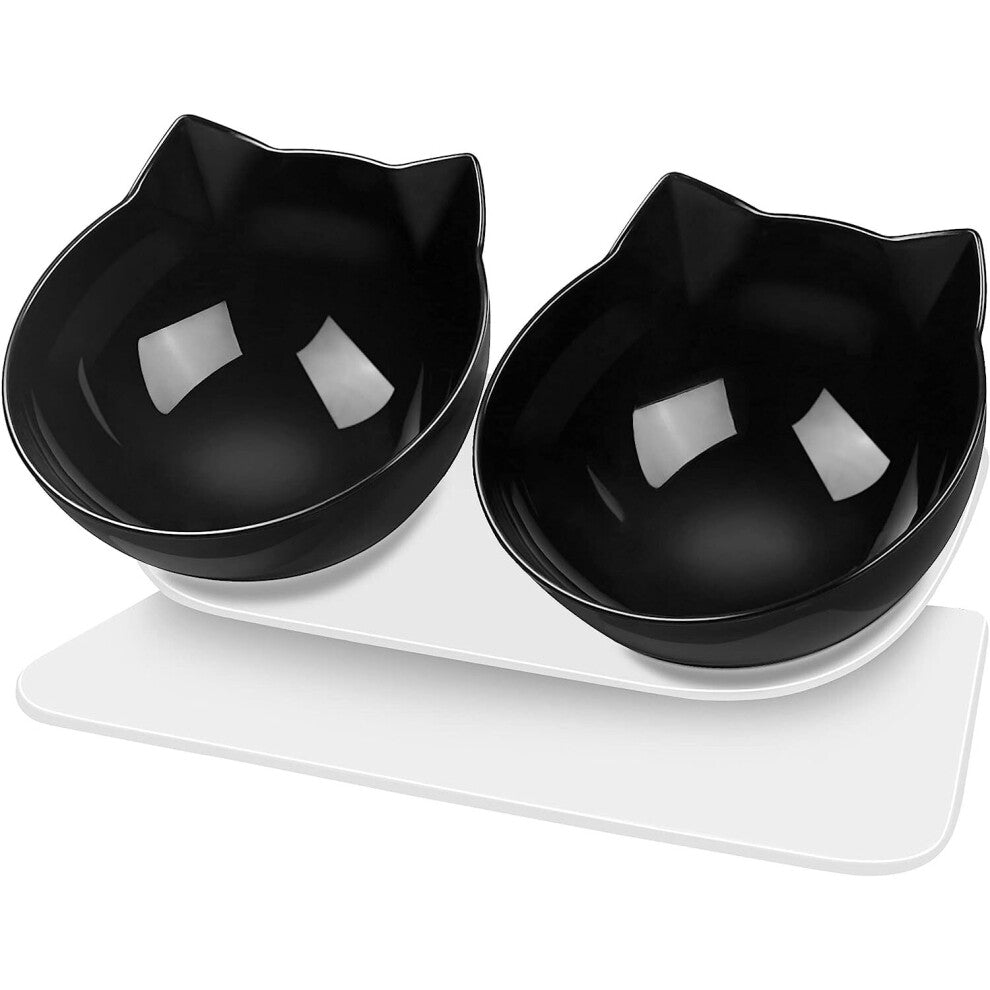 Double Bowls for Cats and Dogs Elevated Cat Water Bowls with Raised Stand 15 Tilted Bowl for Cats and Small Dogs (Black)