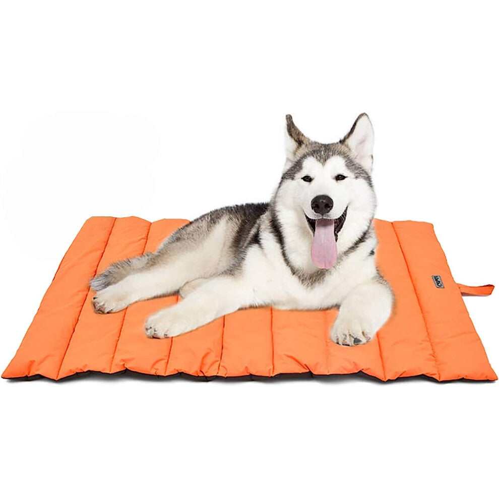 Large-Medium Dog Bed Portable Waterproof Dog Mat Multifunctional Family Picnic Blanket 110x68cm Portable Cushion with Brush for Dog-Cat (Orange)
