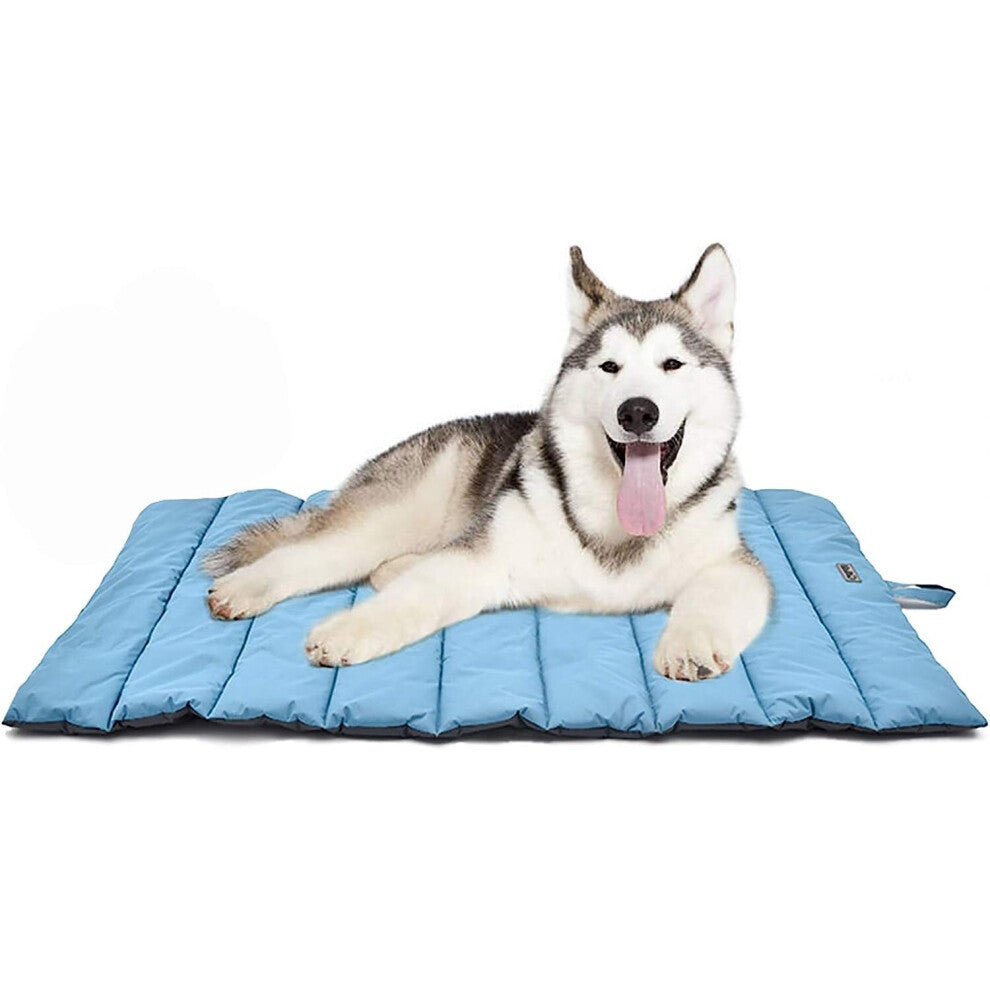 Large-Medium Dog Bed Portable Waterproof Dog Mat Multifunctional Family Picnic Blanket 110x68cm Portable Cushion with Brush for Dogs-Cats (Blue)