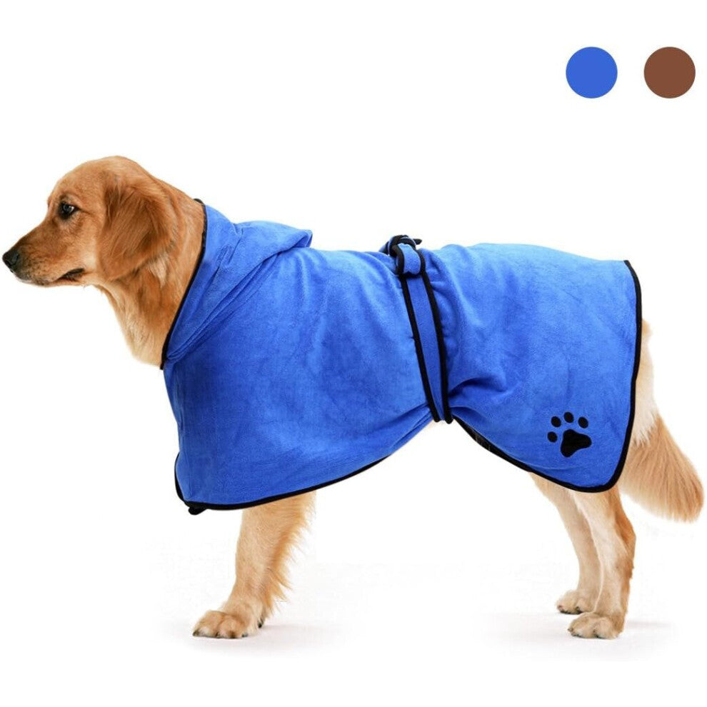 Dog Bathrobe with Adjustable Drawstring Hood, Super Absorbent Microfiber Bathrobe, Quick Dry for Dry Fur (Blue, M)