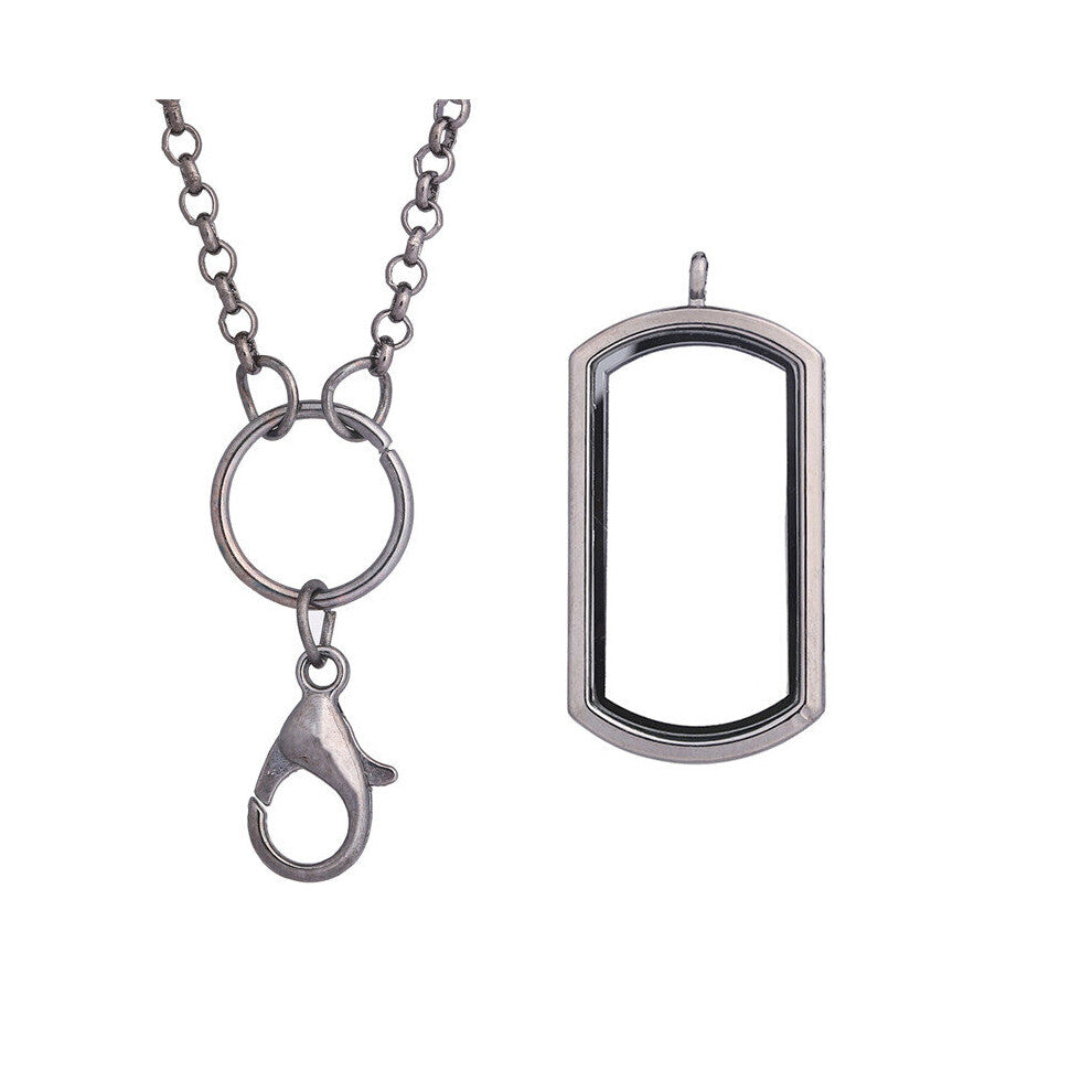 10pcs-Lot Alloy Dog Tag Rectangle Plain Glass Floating Living Memory Locket Pendant Necklaces For Women Gift Jewelry Accessories