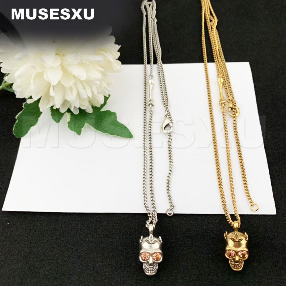 Jewelry & Accessories Retro Pink Zircon Inlaid Skull Pendant Necklace For Womans & Mans Party