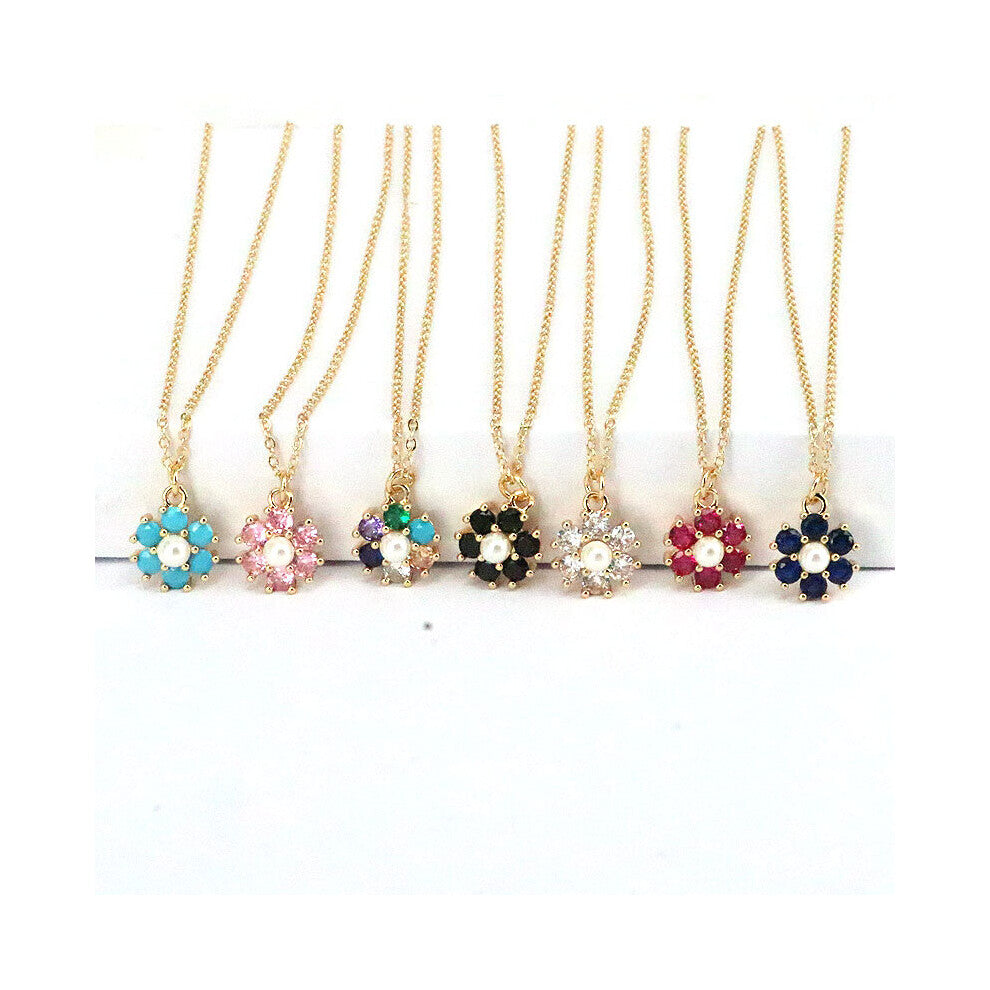 10Pcs Colorful Zircon Flower Charm Necklace, Rainbow Flower Pendant Necklaces Accessories Women Jewelry