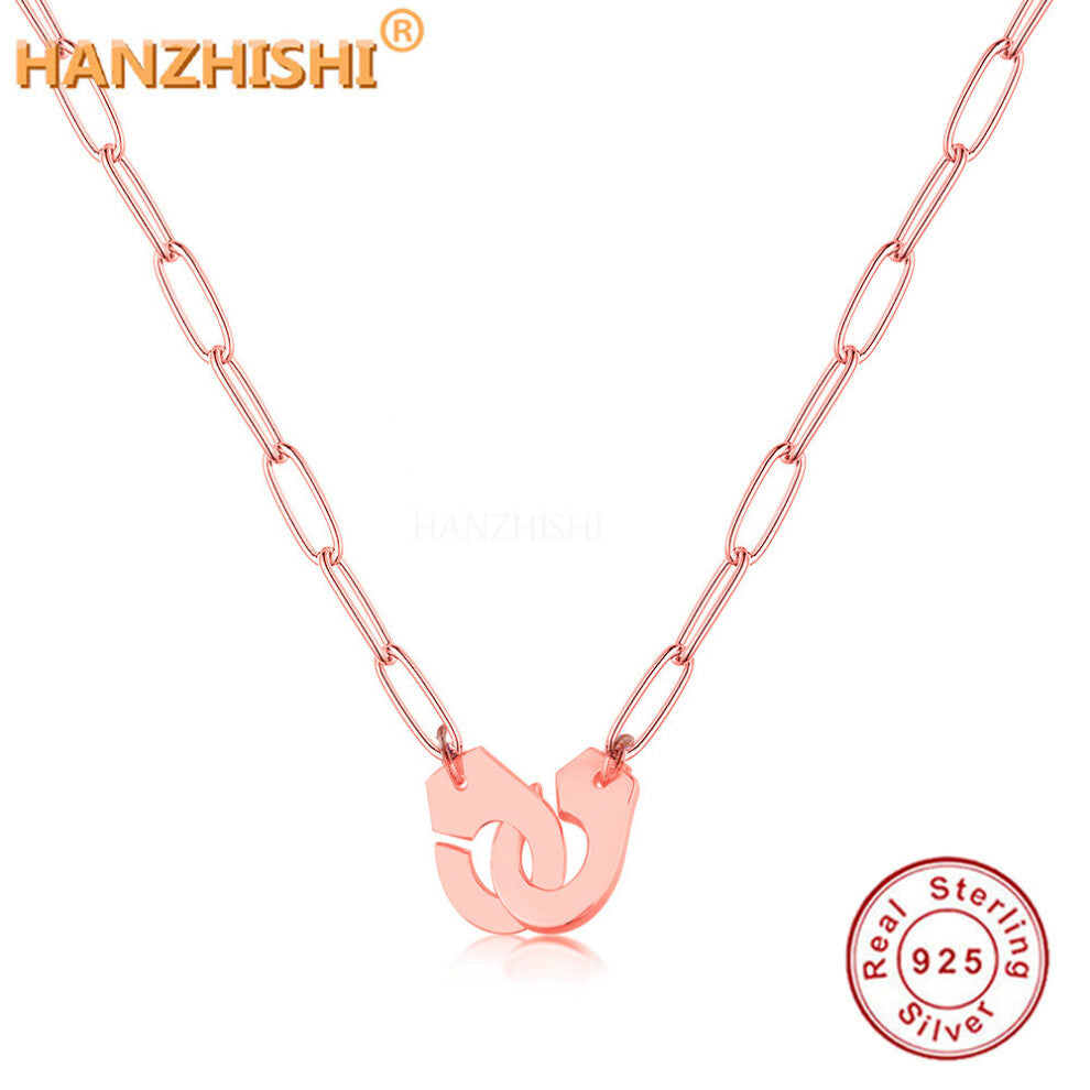 Collier Femme Handcuffs Neckaces for Women Jewelry 925 Sterling Silver Chain Necklace Menottes Gift